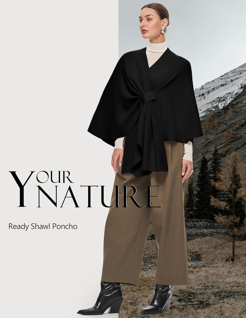 Puli Women's Elegant Shawl Wraps Soft Open Front Poncho Sweater for Spring Fall Winter - Image 3